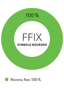 Diagramme circulaire montrant la répartition du Fonds FNB et du FNB Fidelity Simplifié – Revenu fixe, soit 100 % de titres à revenu fixe.