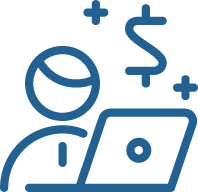 icône représentant une personne sur un ordinateur portable avec un signe de dollar au-dessus