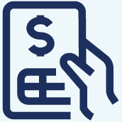 Icône d'économie d’impôt résultant d’un CELIAPP, main bleue tenant du papier