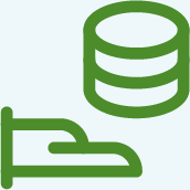 icône d’impôt à payer, main verte tendue avec des pièces empilées